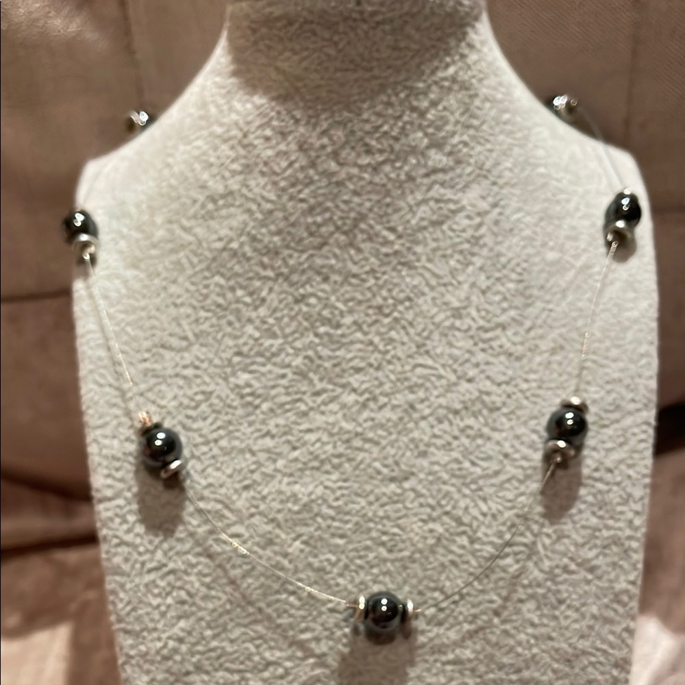Elegant Black Beaded Hematite Floating Necklace 20”